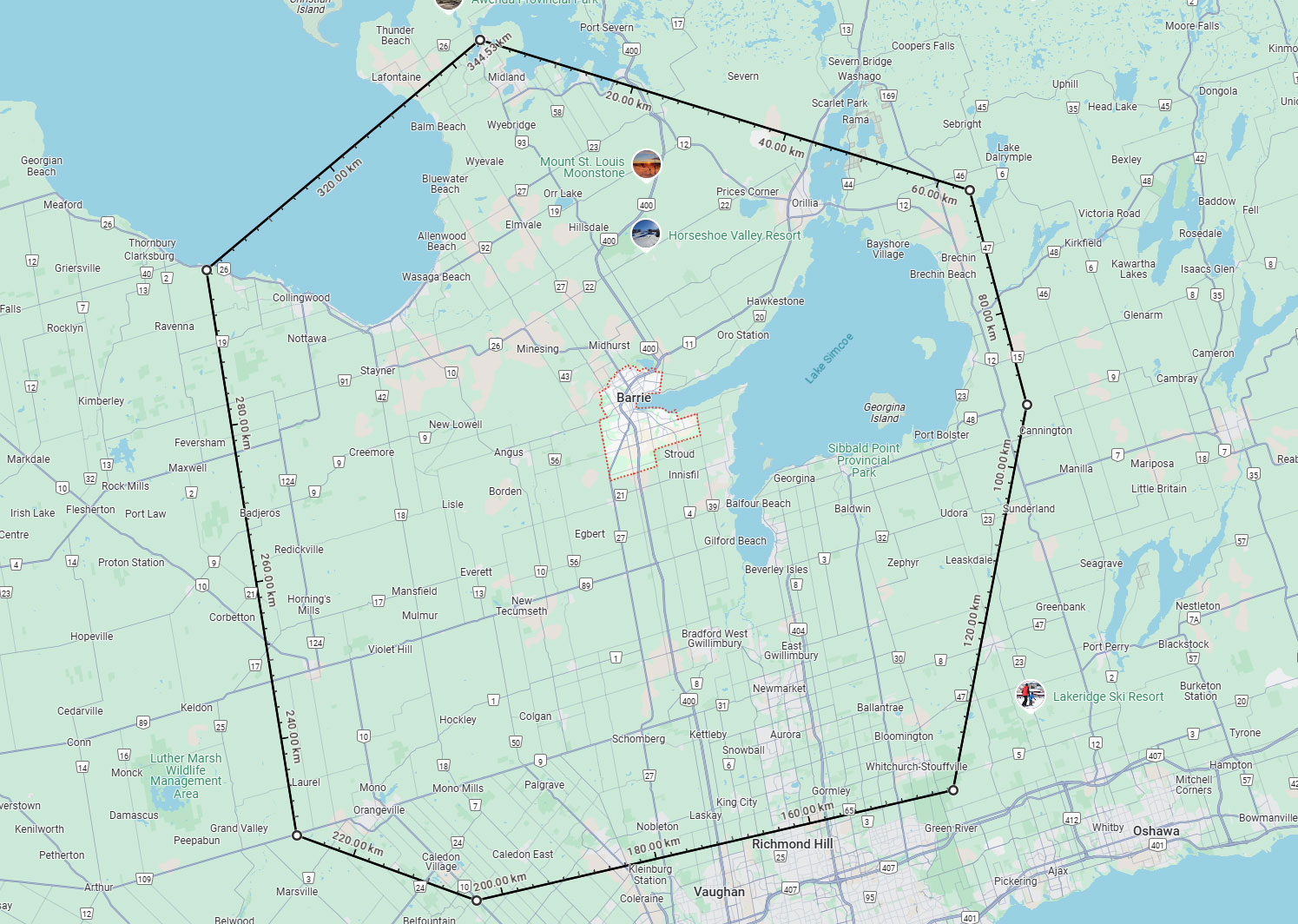 Water Softener Service Area Map - Barrie, Innisfil, Orillia, Simcoe County